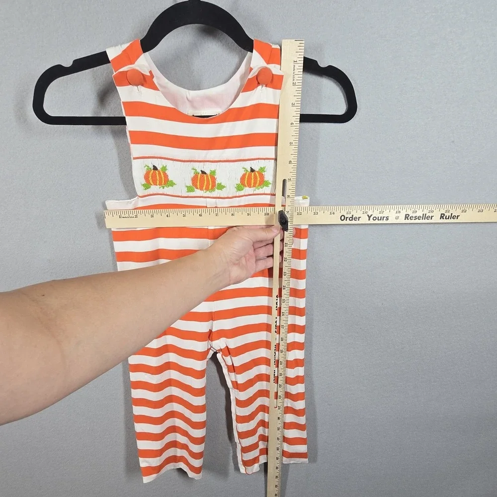 Babeeni Pumpkin Smocked Romper 3T Orange White Stripe Cotton Fall‎ Outfit